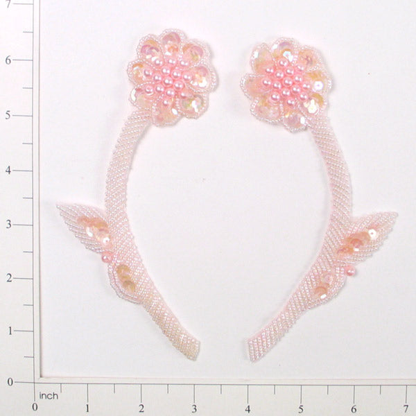 Stemmed Flower Beaded Sequin Applique/Patch Pack of 2 Light Pink Sequin & Beaded Appliques