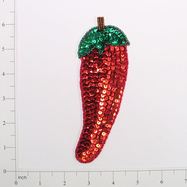 Mr. Chilli Pepper Sequin Applique/Patch - Red Appliques