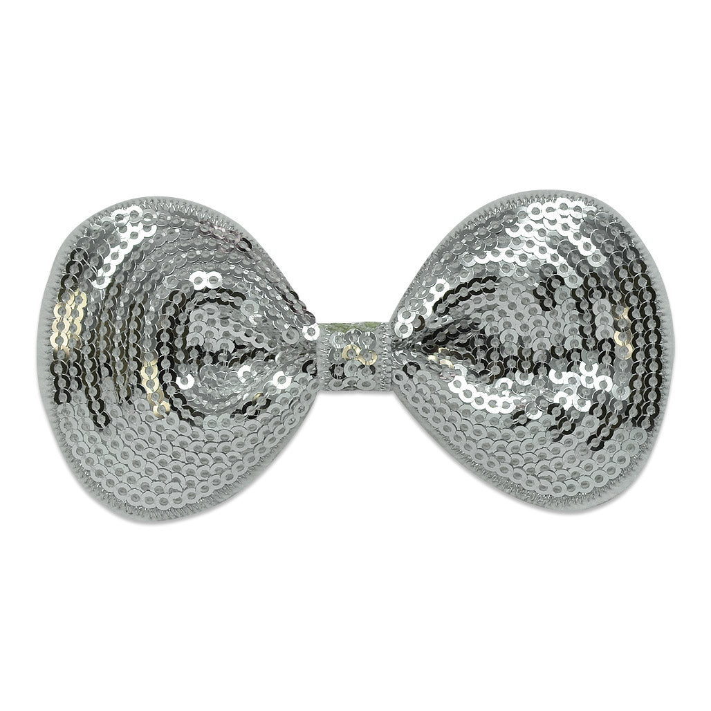 3 3/4" x 2" Bow Sequin Applique/Patch Silver Sequin & Beaded Appliques