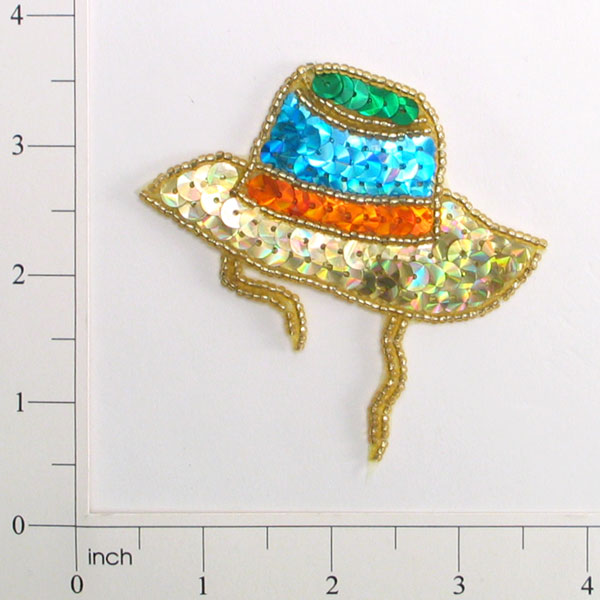 Panama Hat Sequin Applique/Patch - Multi Colors Sequin & Beaded Appliques