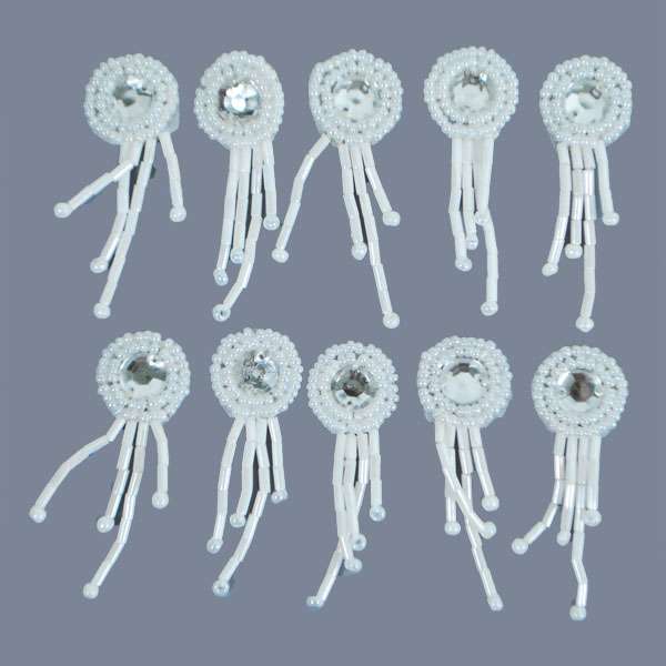 Fringed Medallion Sequin Applique Pack of 10 - White Sequin & Beaded Appliques