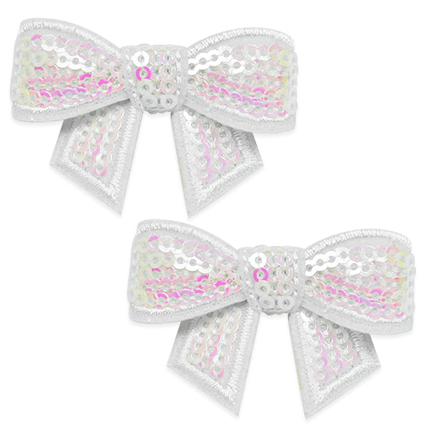 3-D Mini Bow Sequin Applique/Patch Pk/2 White Aurora Borealis Accessories