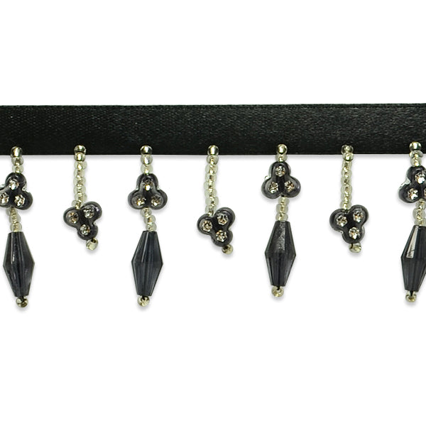 Faux Rhinestone Flower Fringe Trim Pack of 36" Black Trims & Fringes