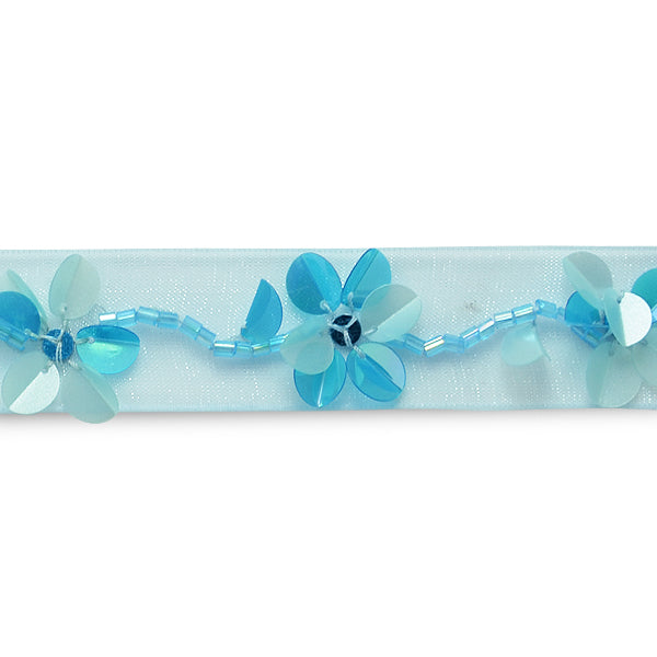 Sequin Florial Trim Blue 36"pack Blue Trims & Fringes