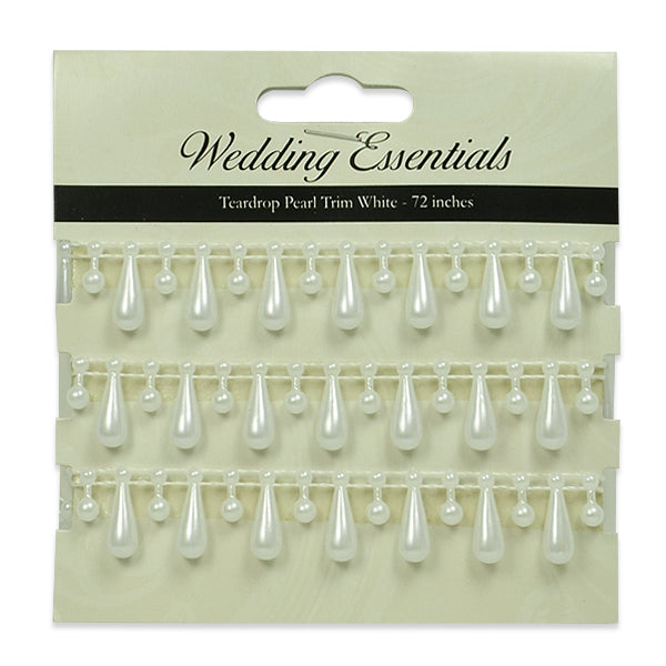 Teardrop Pearl Trim Pack of 72" x 1/2" - White Trims & Fringes