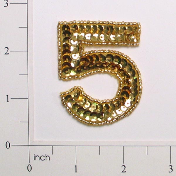 Number 5 Sequin Applique/Patch - Gold Sequin & Beaded Appliques