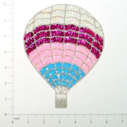 Hot Air Balloon Sequin Applique 6 1/2" x 5" - Multi Colors Sequin & Beaded Appliques