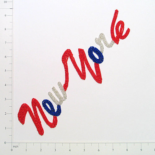 11" x 3 1/2" New York Beaded Applique/Patch - Red White and Blue Sequin & Beaded Appliques