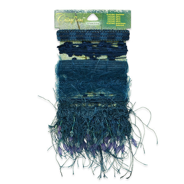 Collage Trim Assortment Denim Eyelash, Hairy Gimp, Fiber Trims & Fringes