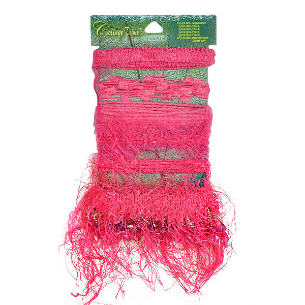 Collage Trim Assortment Fuchsia Eyelash, Hairy Gimp, Fiber Trims & Fringes