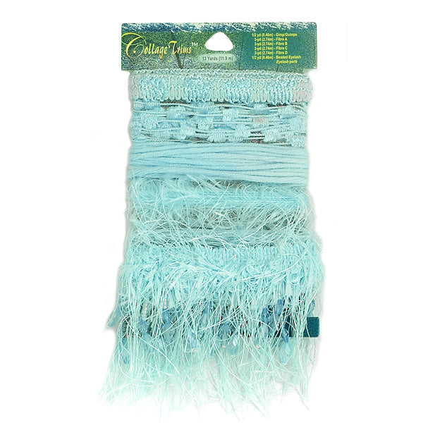 Collage Trim Assortment Light Blue Eyelash, Hairy Gimp, Fiber Trims & Fringes