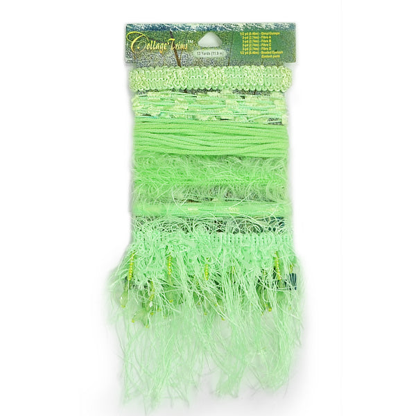 Collage Trim Assortment Light Green Eyelash, Hairy Gimp, Fiber Trims & Fringes