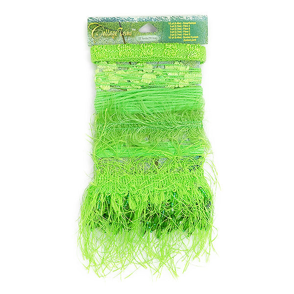 Collage Trim Assortment Lime Eyelash, Hairy Gimp, Fiber Trims & Fringes