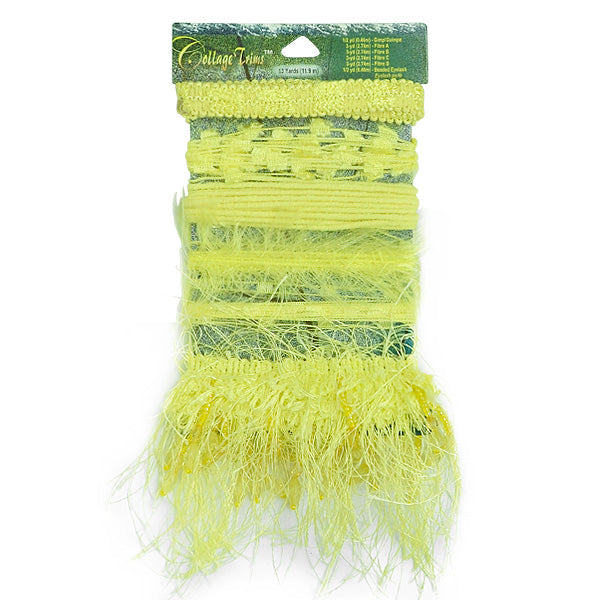 Collage Trim Assortment Light Yellow Eyelash, Hairy Gimp, Fiber Trims & Fringes