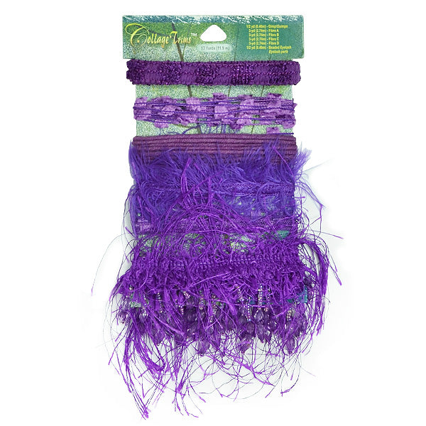 Collage Trim Assortment Purple Eyelash, Hairy Gimp, Fiber Trims & Fringes