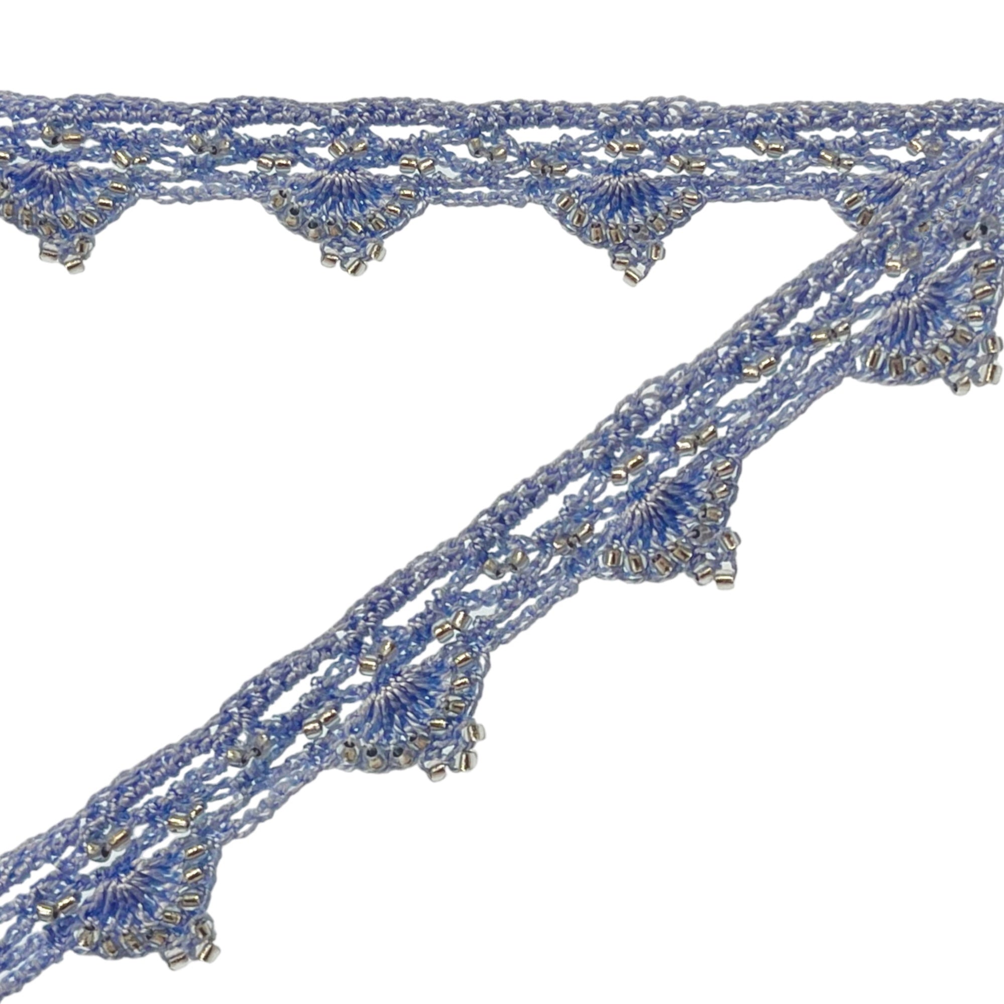 Grace Crochet Beaded Trim - 3/4 inch wide x 18 inches Blue Trims & Fringes
