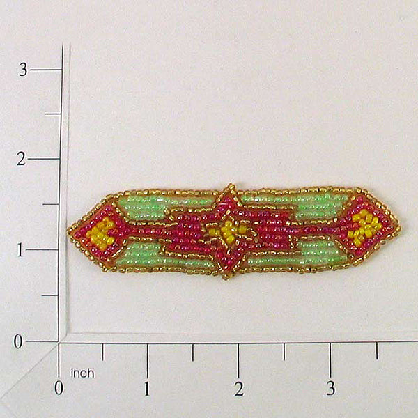 3 3/4" x 1" Adobe Sun Pointed Strip Applique/Patch - Multi Colors Sequin & Beaded Appliques