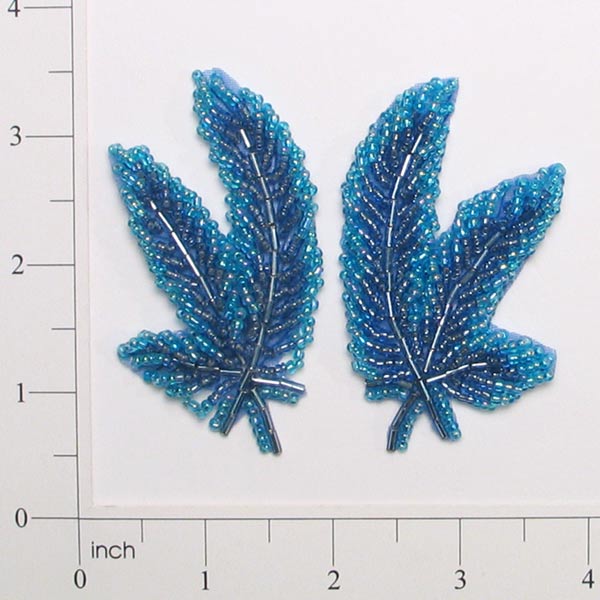 Leaf Beaded Applique/Patch Pack of 2 Blue Sequin & Beaded Appliques