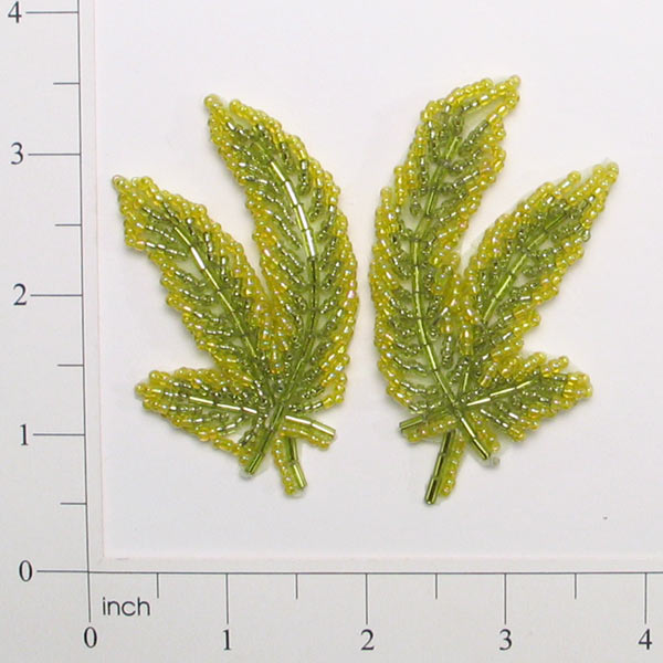 Leaf Beaded Applique/Patch Pack of 2 Green Sequin & Beaded Appliques