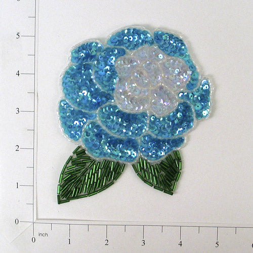 5 1/4" x 4" Flower Sequin Applique/Patch Blue Sequin & Beaded Appliques