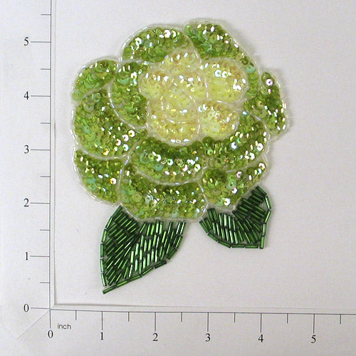 5 1/4" x 4" Flower Sequin Applique/Patch Green Sequin & Beaded Appliques