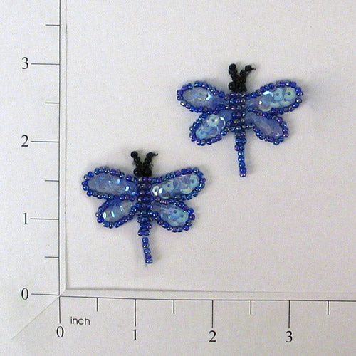 Dragonfly Sequin Applique/Patch Pack of 2 Blue Sequin & Beaded Appliques