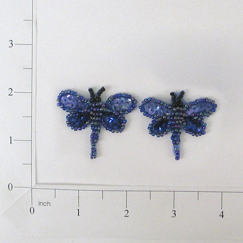 Dragonfly Sequin Applique/Patch Pack of 2 Royal Blue Sequin & Beaded Appliques