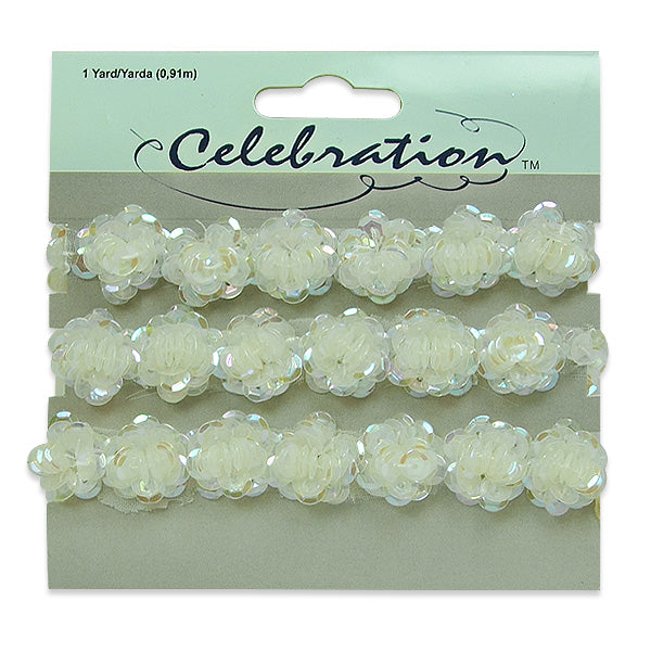 Cora Sequin Rose Fleurettes Trim - Pack of 36" - Crystal Aurora Borealis Trims & Fringes