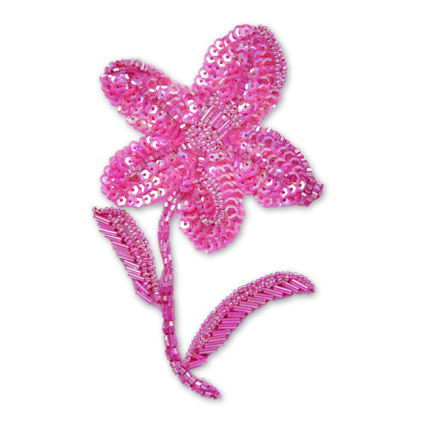 5" x 3 1/2" Flower Sequin Applique Fuchsia Sequin & Beaded Appliques