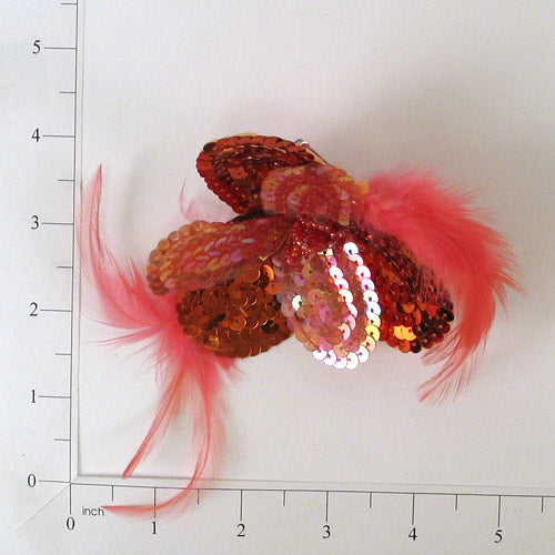 Flower Sequin Applique/Patch Brooch - Orange Sequin & Beaded Appliques