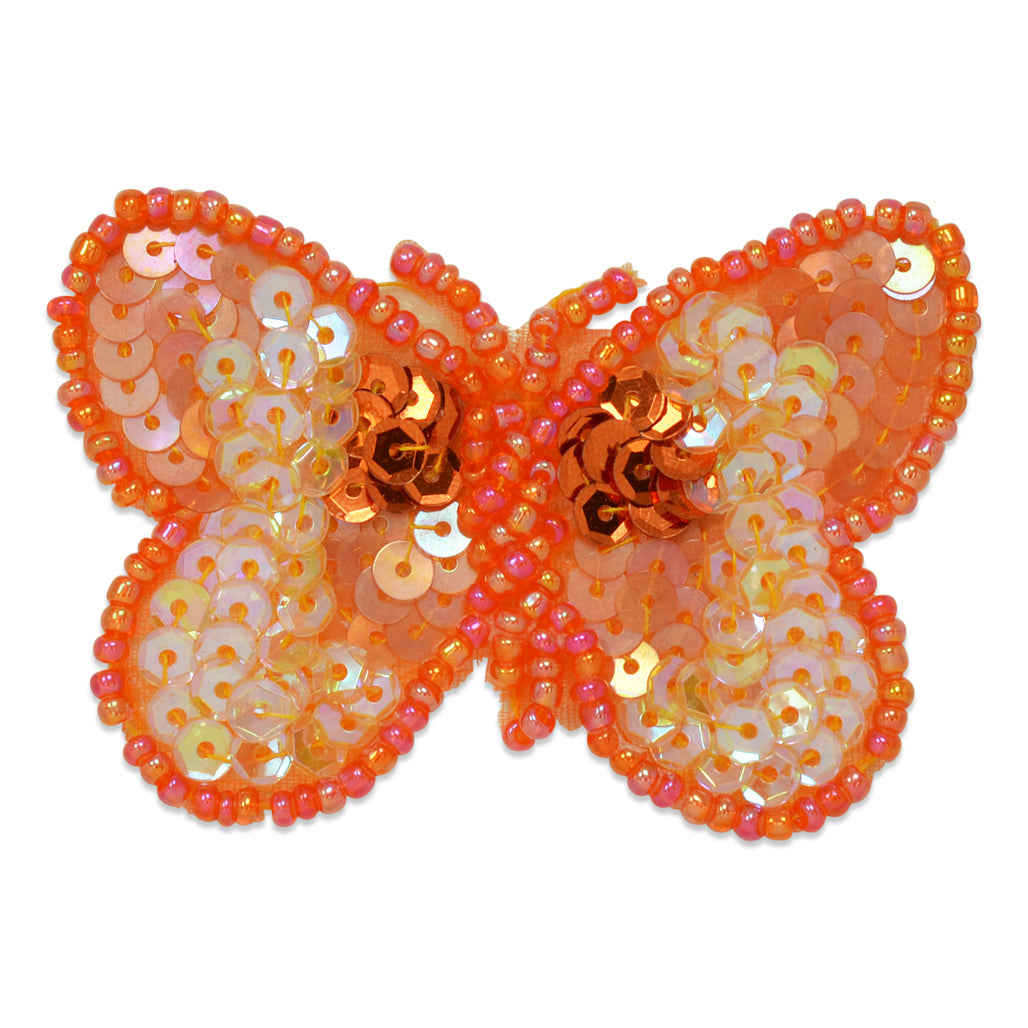 2 1/8" x 1 1/2" Butterfly Sequin Applique/Patch - Orange Sequin & Beaded Appliques