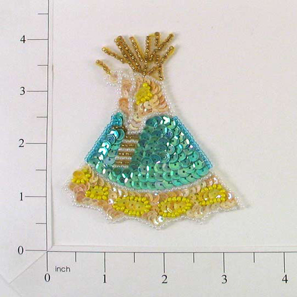Adobe Sun Tepee Applique/Patch - Multi Colors Sequin & Beaded Appliques