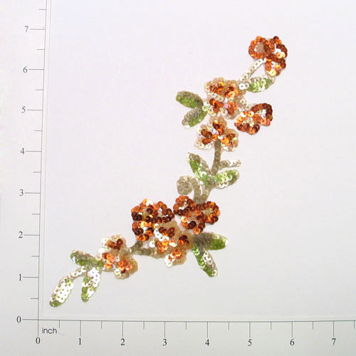 Blooming Vine Sequin Applique/Patch - Orange Sequin & Beaded Appliques