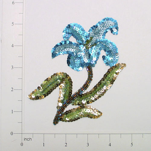 Daylily Sequin Applique/Patch Blue Sequin & Beaded Appliques