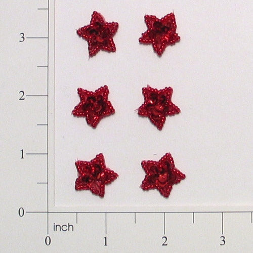Star Sequin Applique/Patch Pack of 6 - Red Sequin & Beaded Appliques