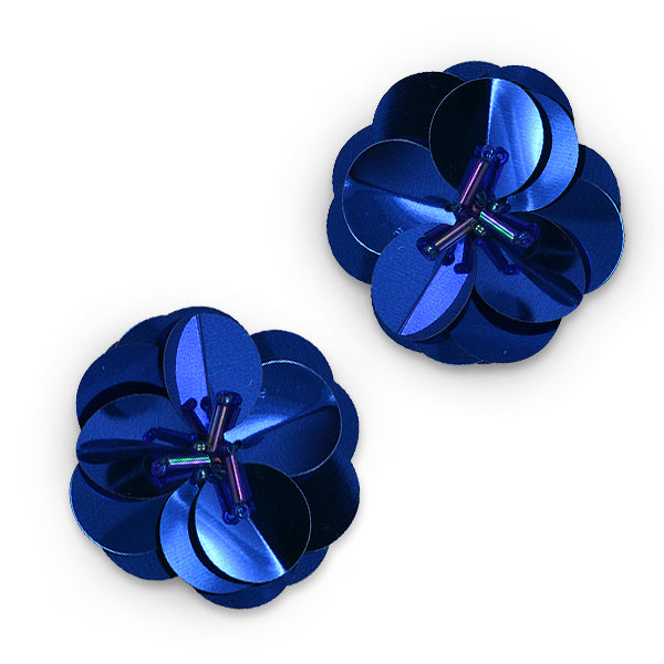 Cluster Flower Sequin Applique/Patch 2 Pack 1 1/2" Blue Sequin & Beaded Appliques