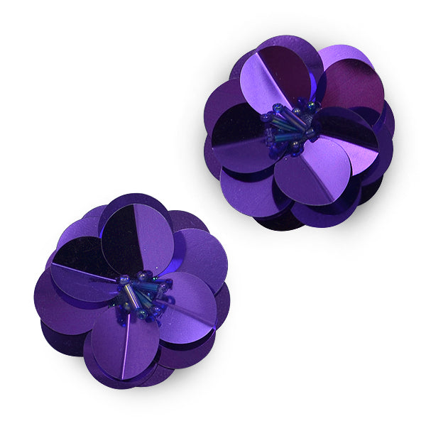 Cluster Flower Sequin Applique/Patch 2 Pack 1 1/2" Purple Sequin & Beaded Appliques