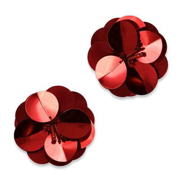 Cluster Flower Sequin Applique/Patch 2 Pack 1 1/2" Red Sequin & Beaded Appliques