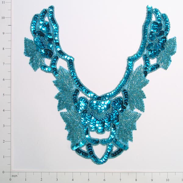 Imperial Sequin Collar Applique 10 1/4" x 8 1/4" Aqua Blue Sequin & Beaded Appliques