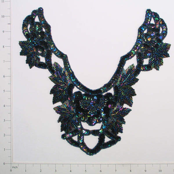Imperial Sequin Collar Applique 10 1/4" x 8 1/4" Black Aurora Borealis Sequin & Beaded Appliques