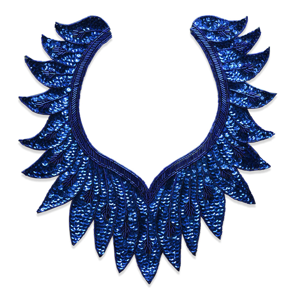 Collar Sequin Applique/Patch 13" x 12" Royal Blue Sequin & Beaded Appliques