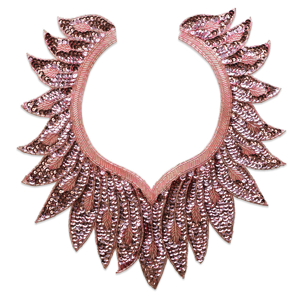 Collar Sequin Applique/Patch 13" x 12" Mauve Sequin & Beaded Appliques