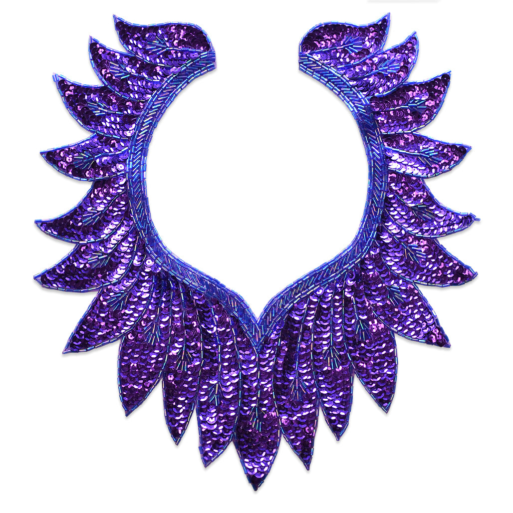 Collar Sequin Applique/Patch 13" x 12" Purple Sequin & Beaded Appliques