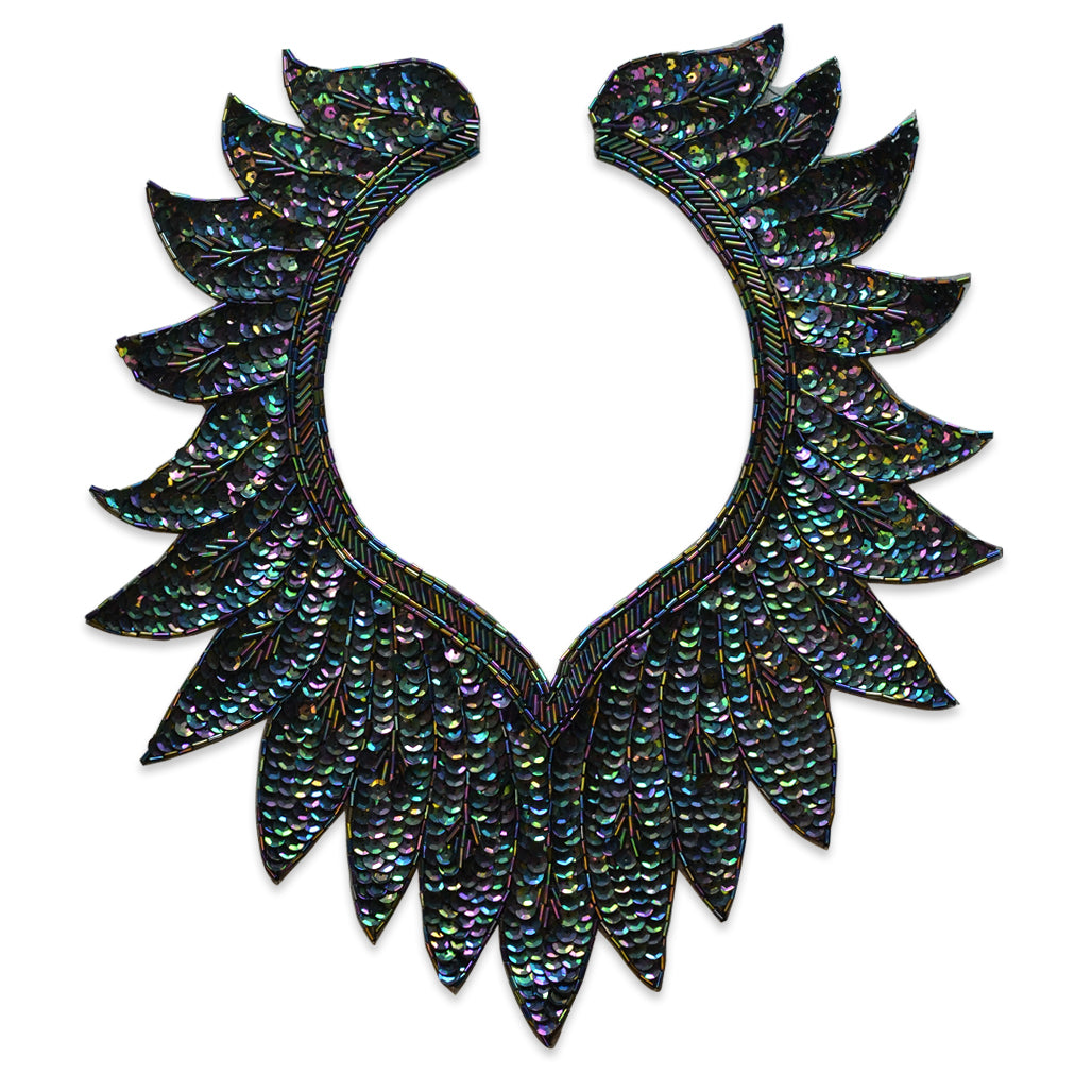 Collar Sequin Applique/Patch 13" x 12" Black Sequin & Beaded Appliques