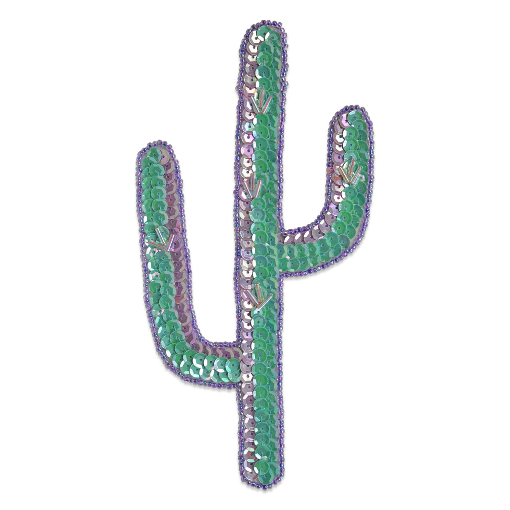6 1/2" x 3" Cactus Sequin Applique/Patch - Multi Colors Sequin & Beaded Appliques