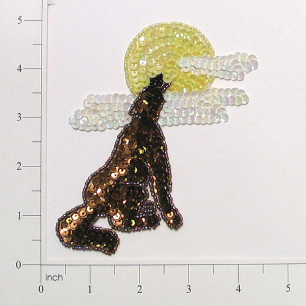 4 3/4" x 3 1/2" Coyote and Moon Sequin Applique/Patch - Multi Colors Appliques