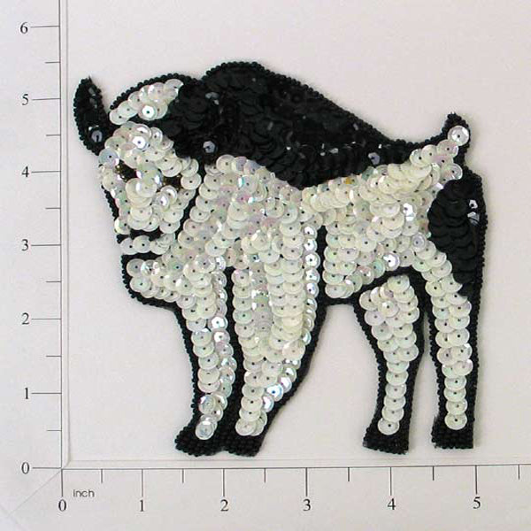 5 1/4" x 4 3/4" Cow Sequin Applique/Patch - Black/ White Sequin & Beaded Appliques