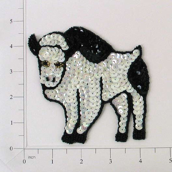 4 1/2" x 4" Cow Sequin Applique/Patch - Black/ White Sequin & Beaded Appliques