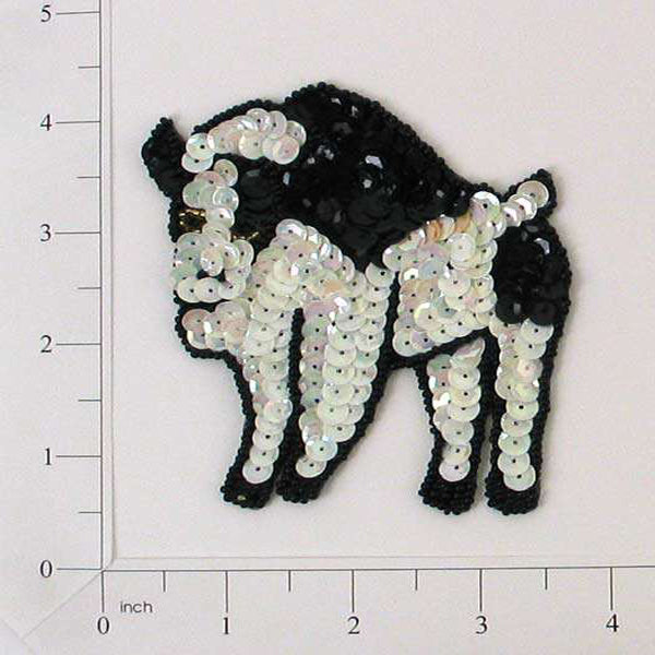3 3/4" x 3 1/4" Cow Sequin Applique/Patch - Black/ White Sequin & Beaded Appliques