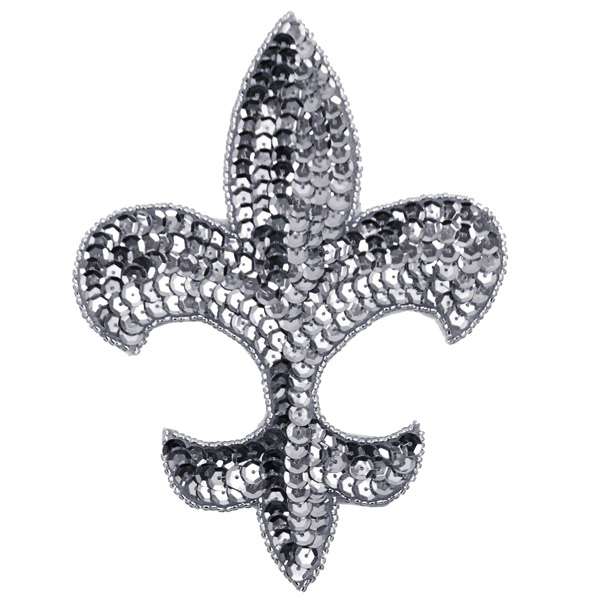 6" x 4 1/2" Fleur De Lis Sequin Applique/Patch Silver Sequin & Beaded Appliques